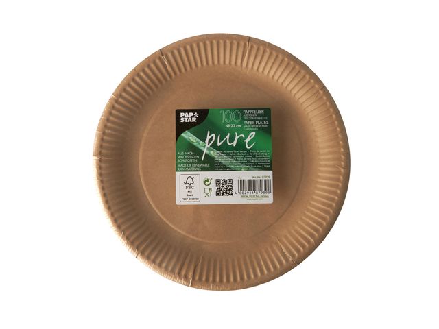 Tallrik PURE papper Ø230mm brun 100/fp - Primmeshiper