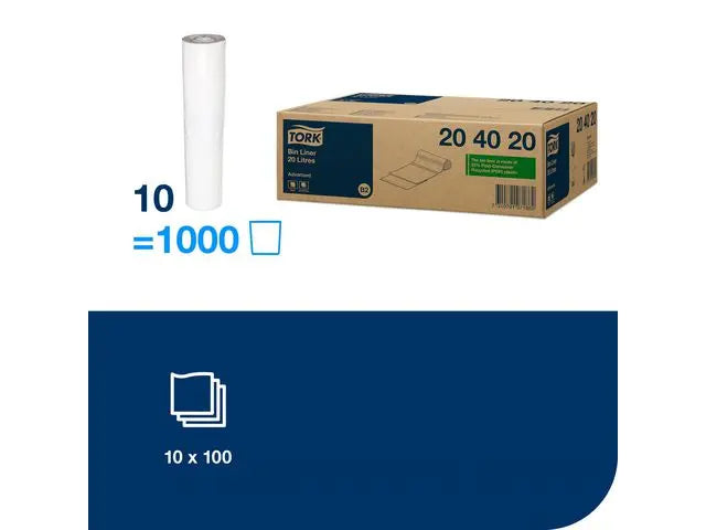 Papperskorgspåse TORK B2 20L vit 100/RL - Primmeshiper