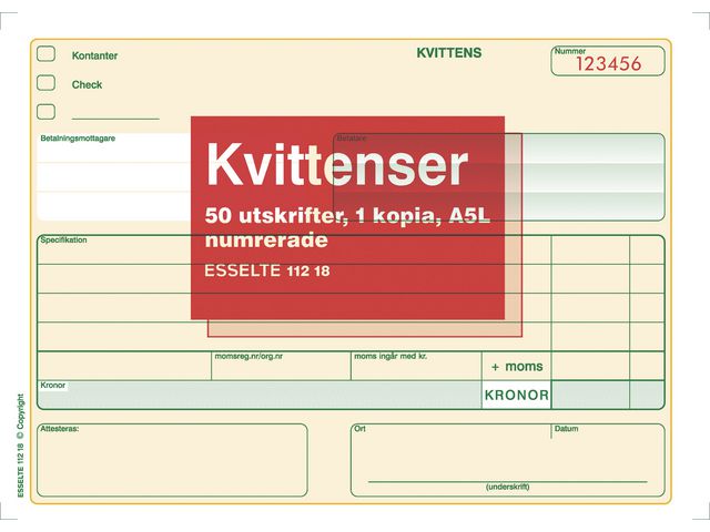 Blankett kvittens numrerad A5L 2x50 blad - Primmeshiper