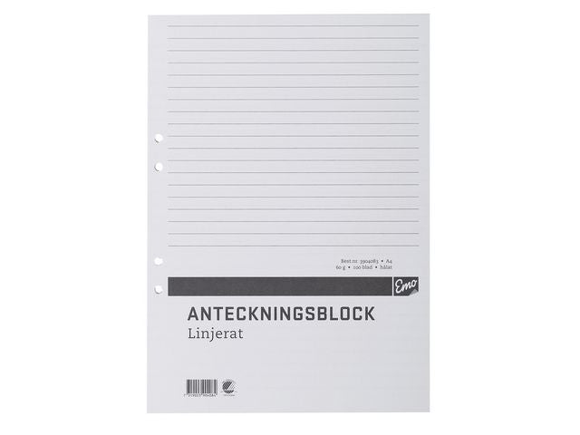 Anteckningsblock A4 100 blad hål TF linj - Primmeshiper