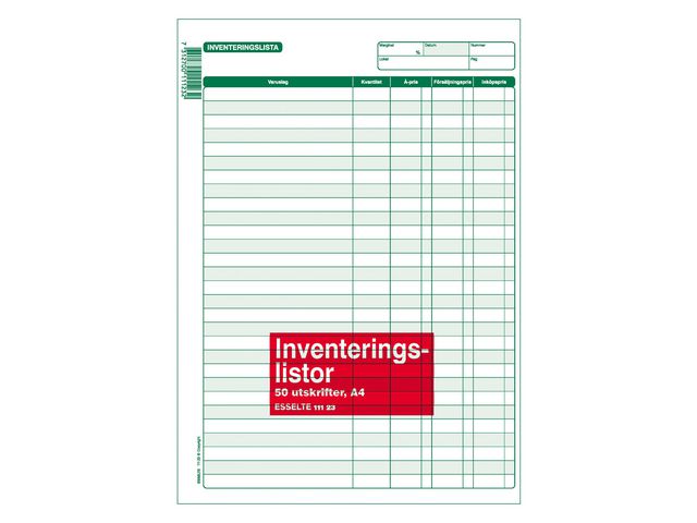 Blankett inventeringslista A4 - Primmeshiper