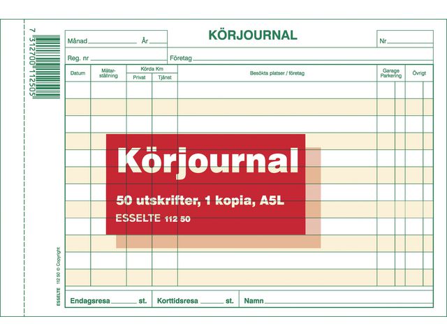 Blankett körjournal A5L 2x50 blad - Primmeshiper