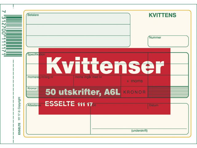 Blankett kvittens A6L 50 blad - Primmeshiper