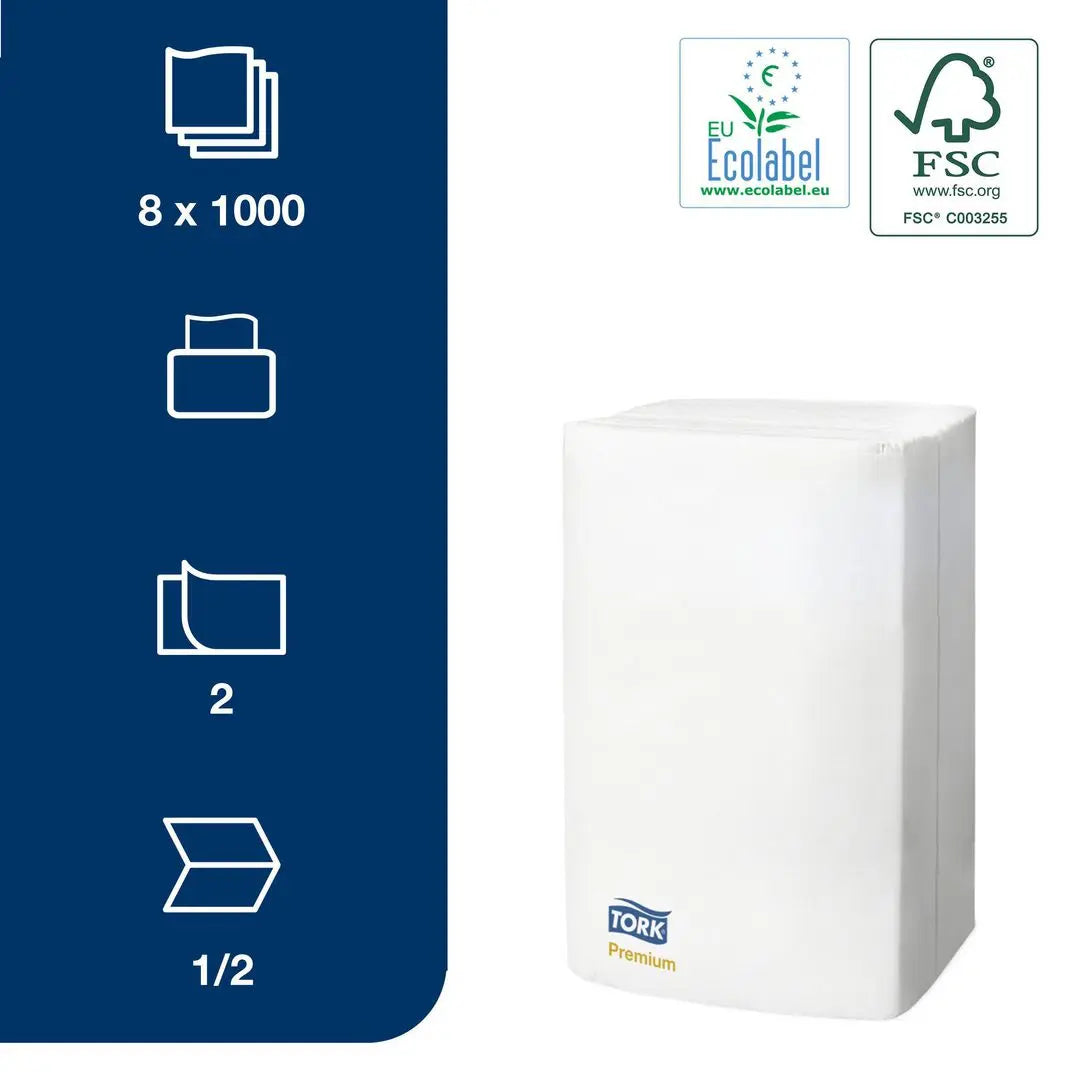 Servett TORK Pre N4 2-lag vit 1000/fp Primmeshiper