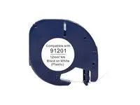 Tape plast 12mmx4m svart på vit - Primmeshiper