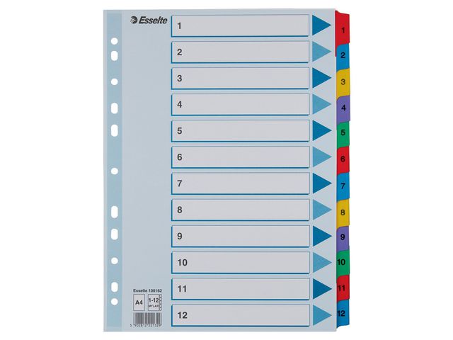 Kartongregister m. plastfl. A4 1-12 färg - Primmeshiper