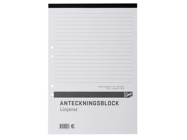 Anteckningsblock A4 100bl hål perf linj - Primmeshiper