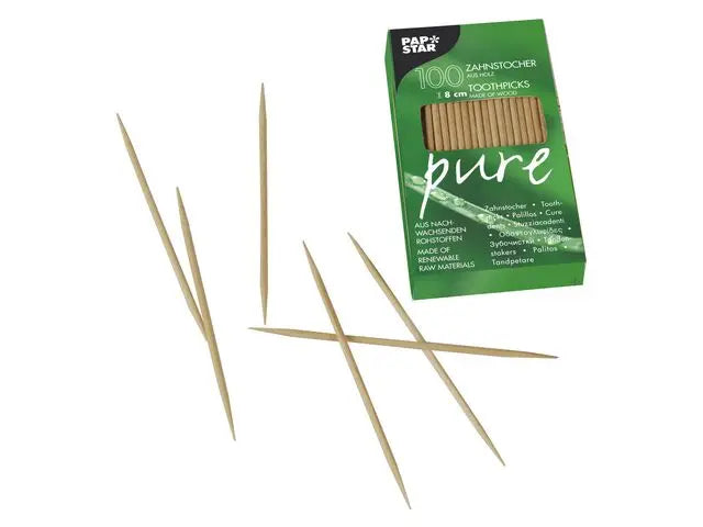 Tandpetare PURE Trä rund 8cm 100/fp - Primmeshiper